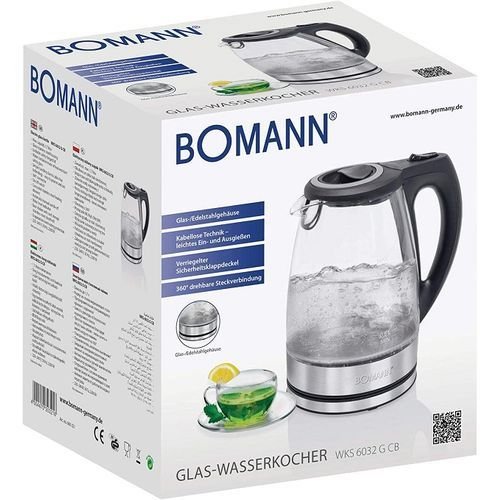 Bomann Bouilloire Electrique En Verre 1,7 L 2200W - Wks 6032 G Cb Blanc/Inox