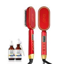 Brosse lissante ENZO PRO LUXE + 2 flacons de sérum à l'huile de coco pour cheveux EN-4103 rouge
