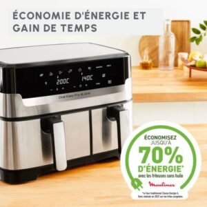 Moulinex Friteuse sans Huile A AIR DUAL EASY FRY & GRILL 8,3 L en acier inoxydable 2 Panier