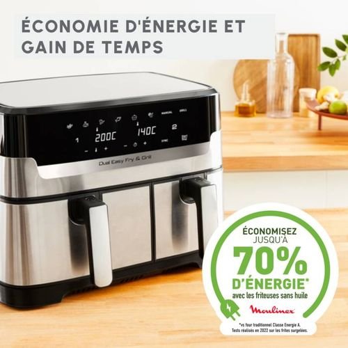 4 Moulinex Friteuse sans Huile A AIR DUAL EASY FRY & GRILL 8,3 L en acier inoxydable 2 Panier