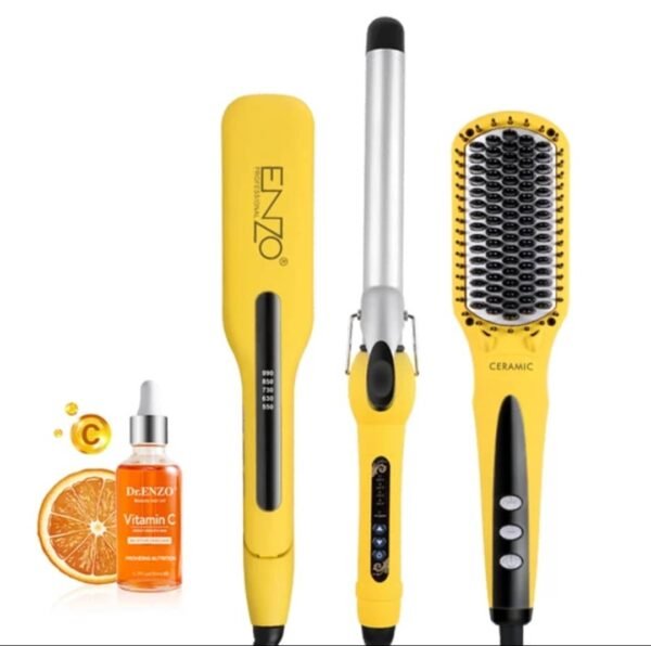 Coffret ENZO Triu 3en1 lisseur + boucleur + brosse lissante + sérum EN-3955W-P rose