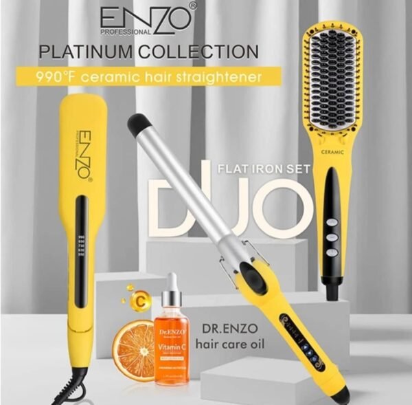 Coffret ENZO Triu 3en1 lisseur + boucleur + brosse lissante + sérum EN-3955W-P rose