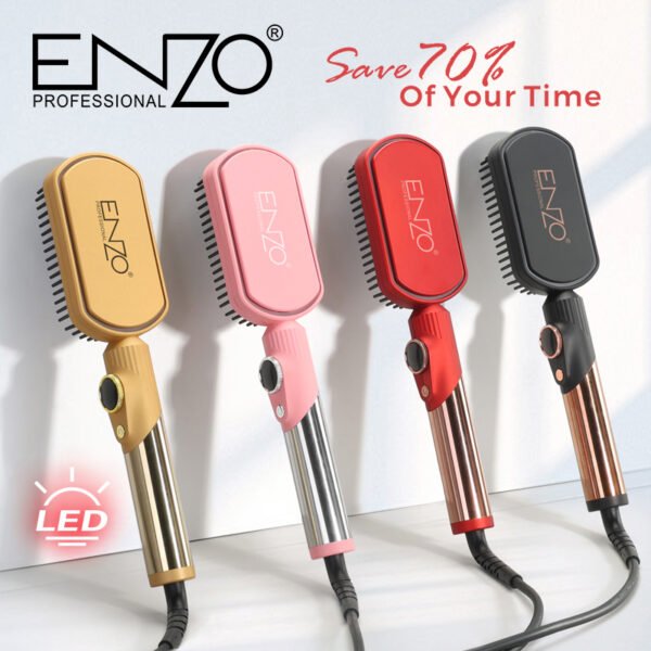 ENZO EN 4002 Fashion Pink Hair Straighter Brush Professional Less Damage on Hair Heating Iron Hair Styling Detangling Comb