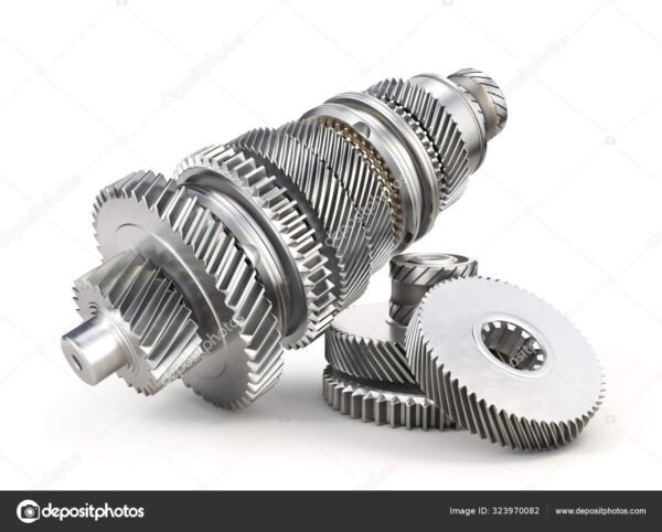 Mechanism. Gears on the shaft isolated on a white background. 3d illustration